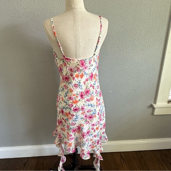 Jessica Simpson Slip Floral Dress Size Medium Assymetrical Ruffle Hem Cowl Neck - Picture 4 of 5